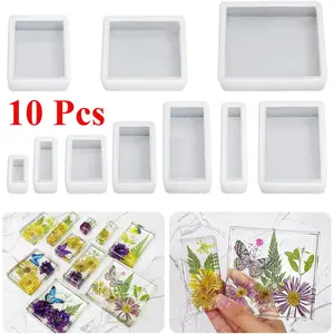 10 Pcs Upgraded 10 Sizes Epoxy Resin Molds Silicone Kit, Square Rectangle Silicone Molds for Resin, Soap, Candles, Specimen, Dried Flower
