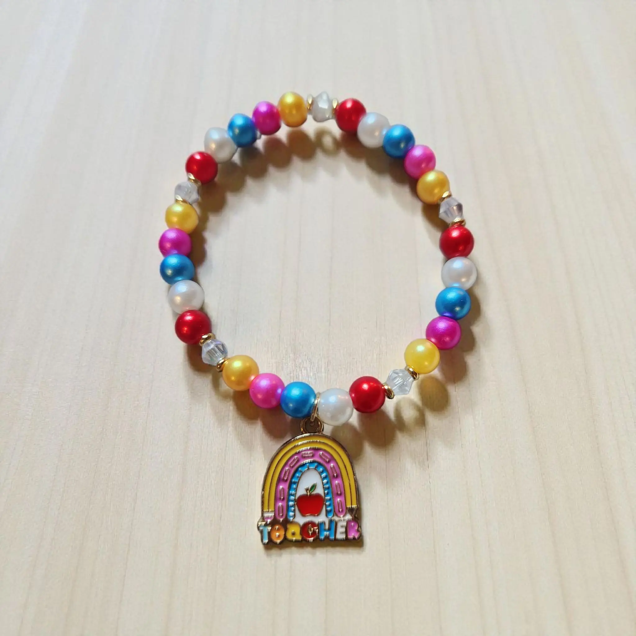 Rainbow Teacher Charm Multi-Colored Bracelet