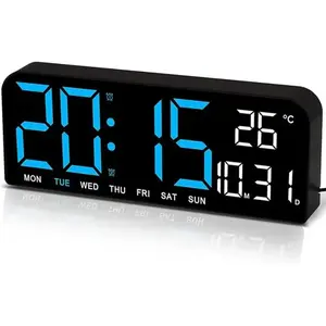 Digital Wall Clock Display, 9.5" LED Wall/Desk Clock for Living Room Decor, Digital Clock with Temperature/DST/Auto-Dimming/Humidity/Dual Alarm/Snooze - 12/24H, °C/°F