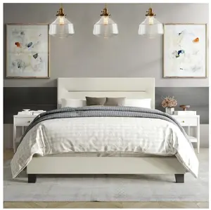 Simple Linen Upholstered Queen Bed, Beige