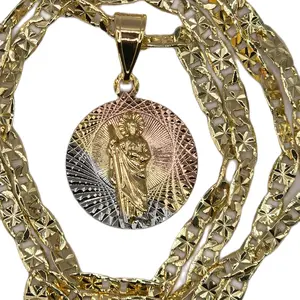 San Judas Tadeo Tricolor Medalla with Unique Design Durable Material 22 Inch Gold Chain 3.5mm Width 2.5cm Diameter