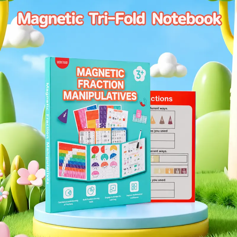 Magnetic Fraction Board – Interactive Math Learning Toy for Kids Ages 3+, Visual Fraction Manipulatives with Dry-Erase Cards, Montessori Preschool Classroom Tool, Homeschool Christmas Gift