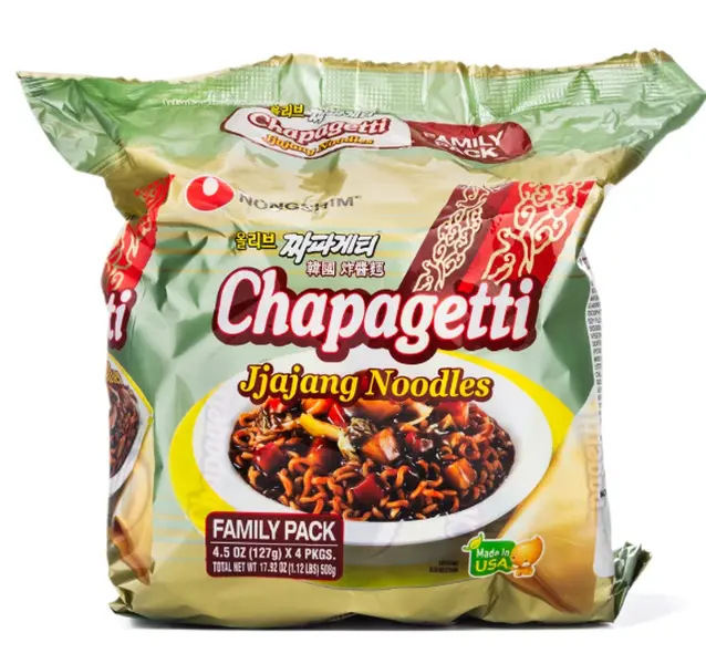 Nongshim Chapagetti Korean Jjajang Instant Noodles, Chewy Savory Bean-Based Noodles with Rich Flavor, Pantry Food, Asian Food Snacks
