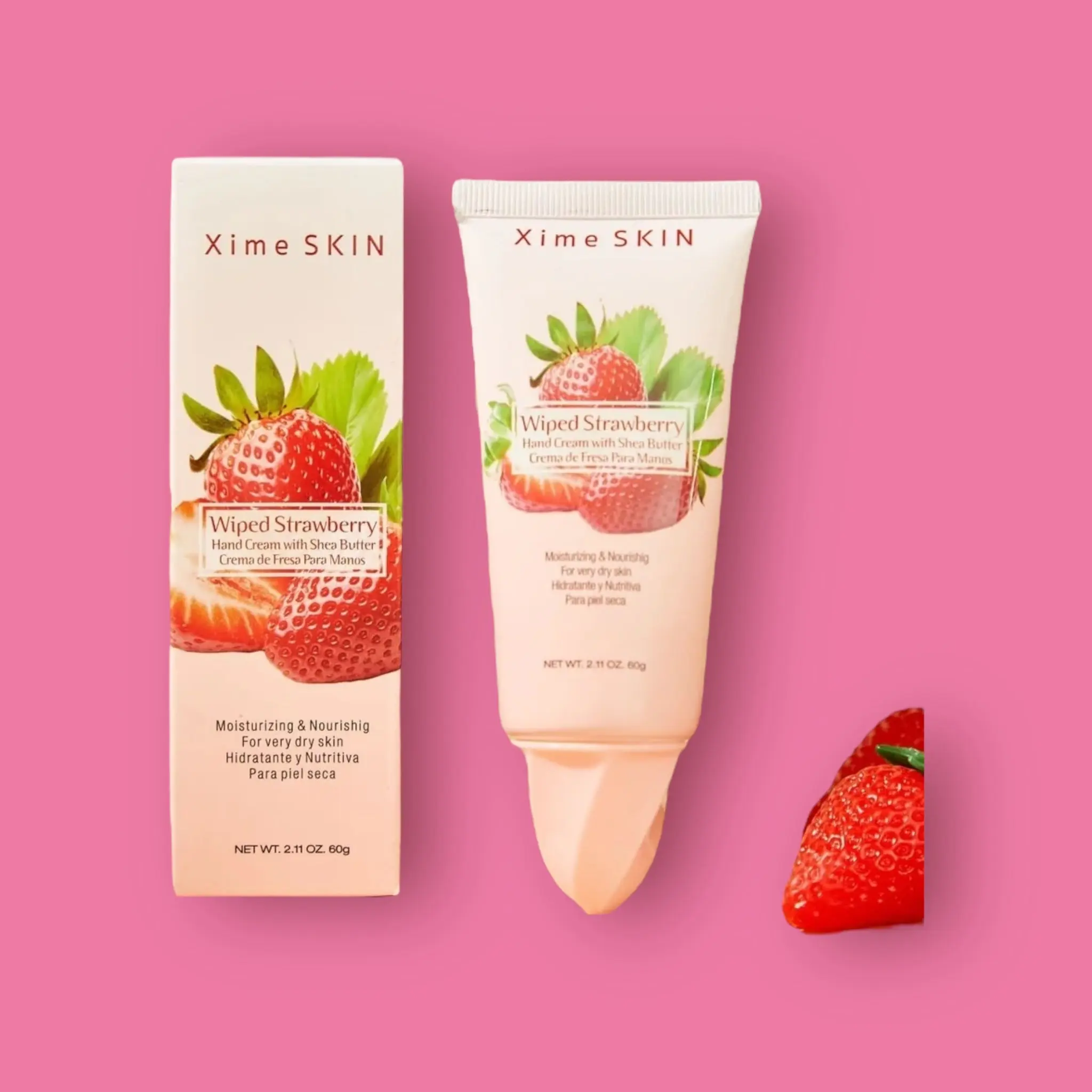 Xime Beauty Strawberry Hand Cream with Hyaluronic Acid & Avocado Oil - Hydrating & Nourishing Moisture for Dry, Cracked Hands, 60g, Hydrate, Hydration, Fingers, Moisturizer, Shea, Moisture Repair