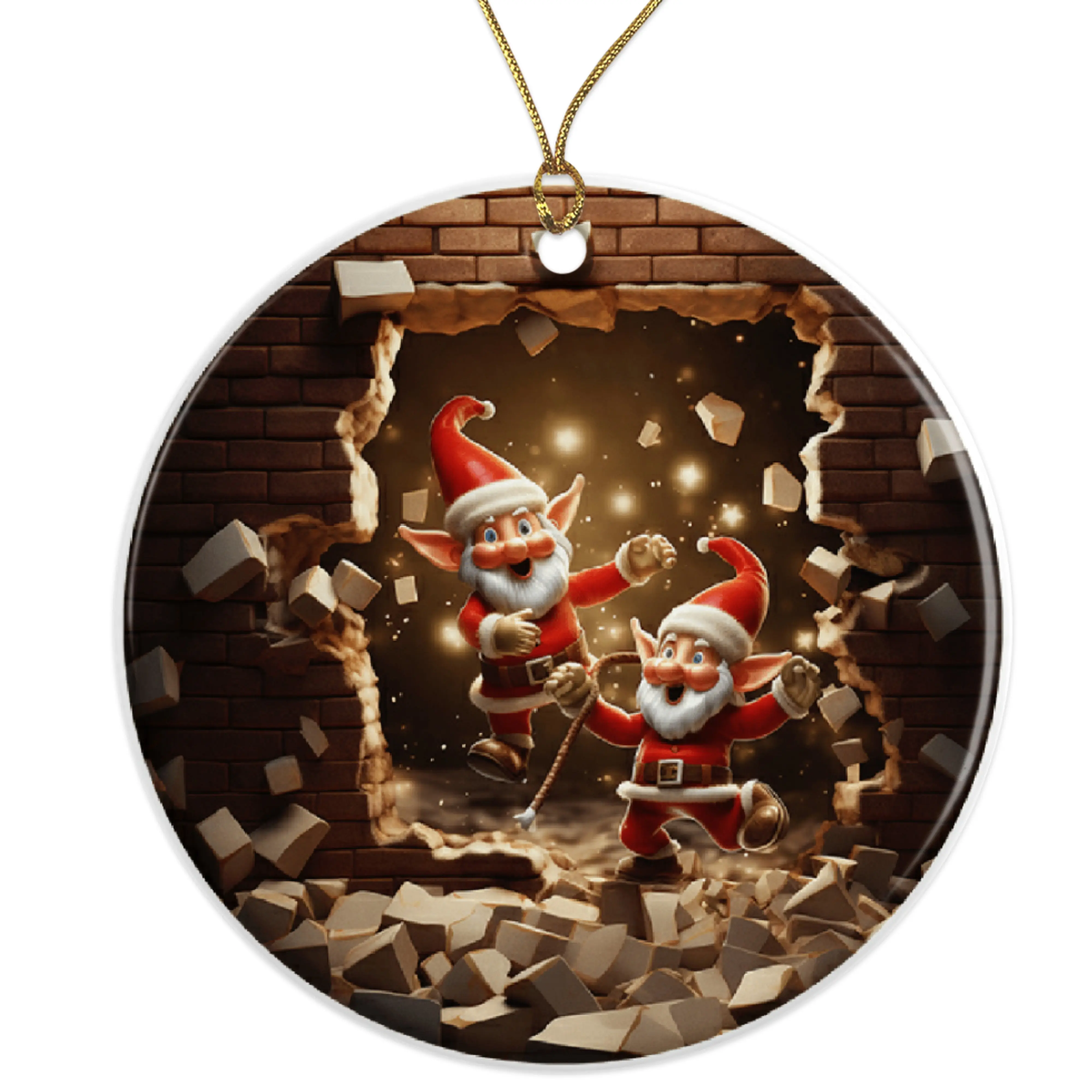 Funny Elf Ornament | Christmas Elves Holiday Decor | Santa Helper with Brick Wall | Unique Xmas Ornament | Perfect Christmas Gift Idea Ceramic Ornament - 3 Inch Christmas Tree Round Ornament - Xmas Holiday Decor - String Included - ORNW0177