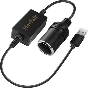 USB A Male to 12V Car Cigarette Lighter Socket Female Converter Cable Adapter for Radar Detector, Dash Cam, GPS Charger Need Support QC function,the charger power should higher than the device