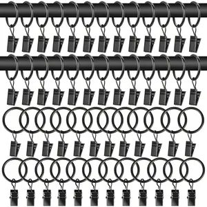 50PCS Curtain Rings with Clips - Curtain Clips Black Drapery Rings with Fasteners 1.26 inch Interior Diameter Rod Metal Fasteners for Decoration Craft Dispaly