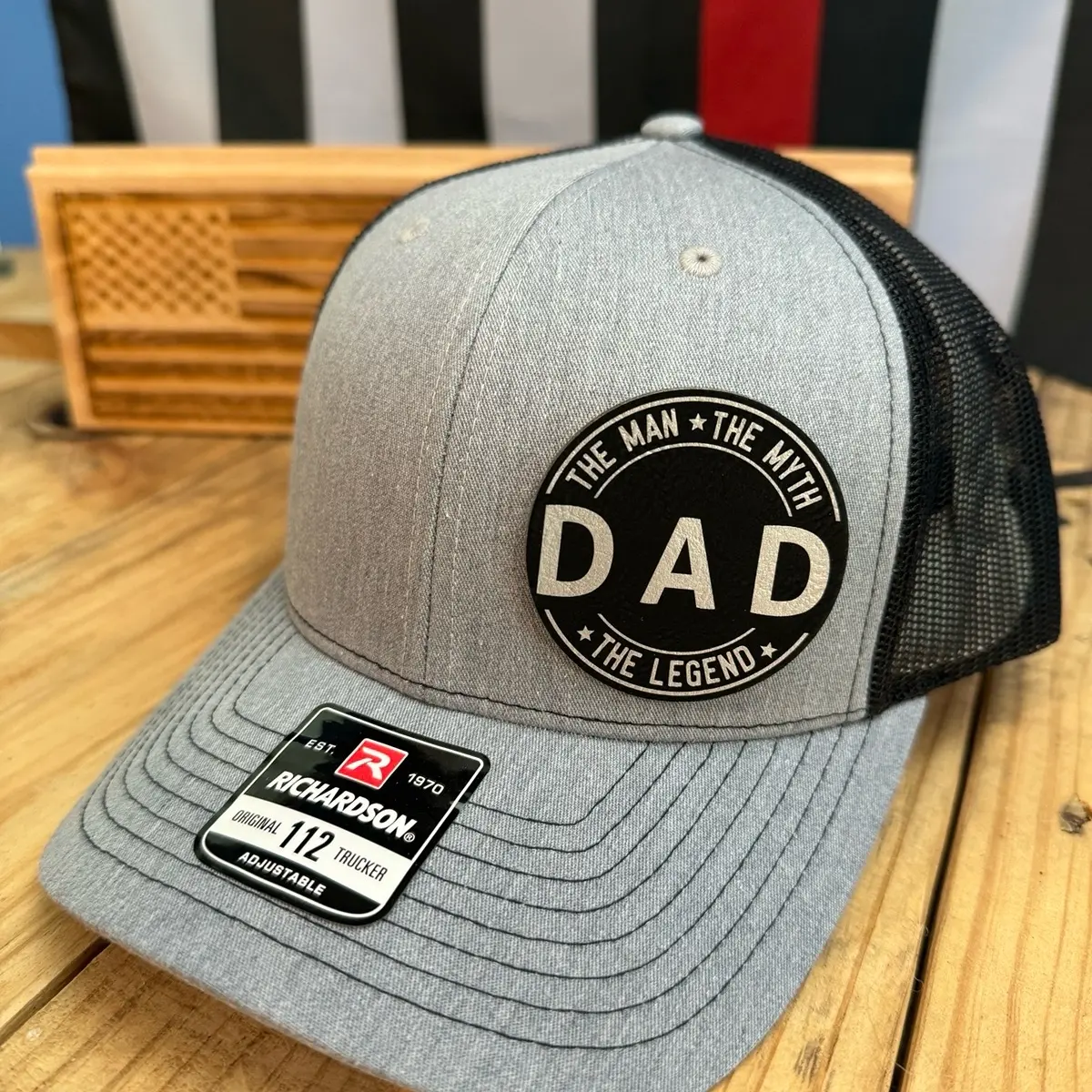 Richardson 112 Trucker Hat with leatherette patch. The man, the myth, the legend. DAD fitted hats menhats