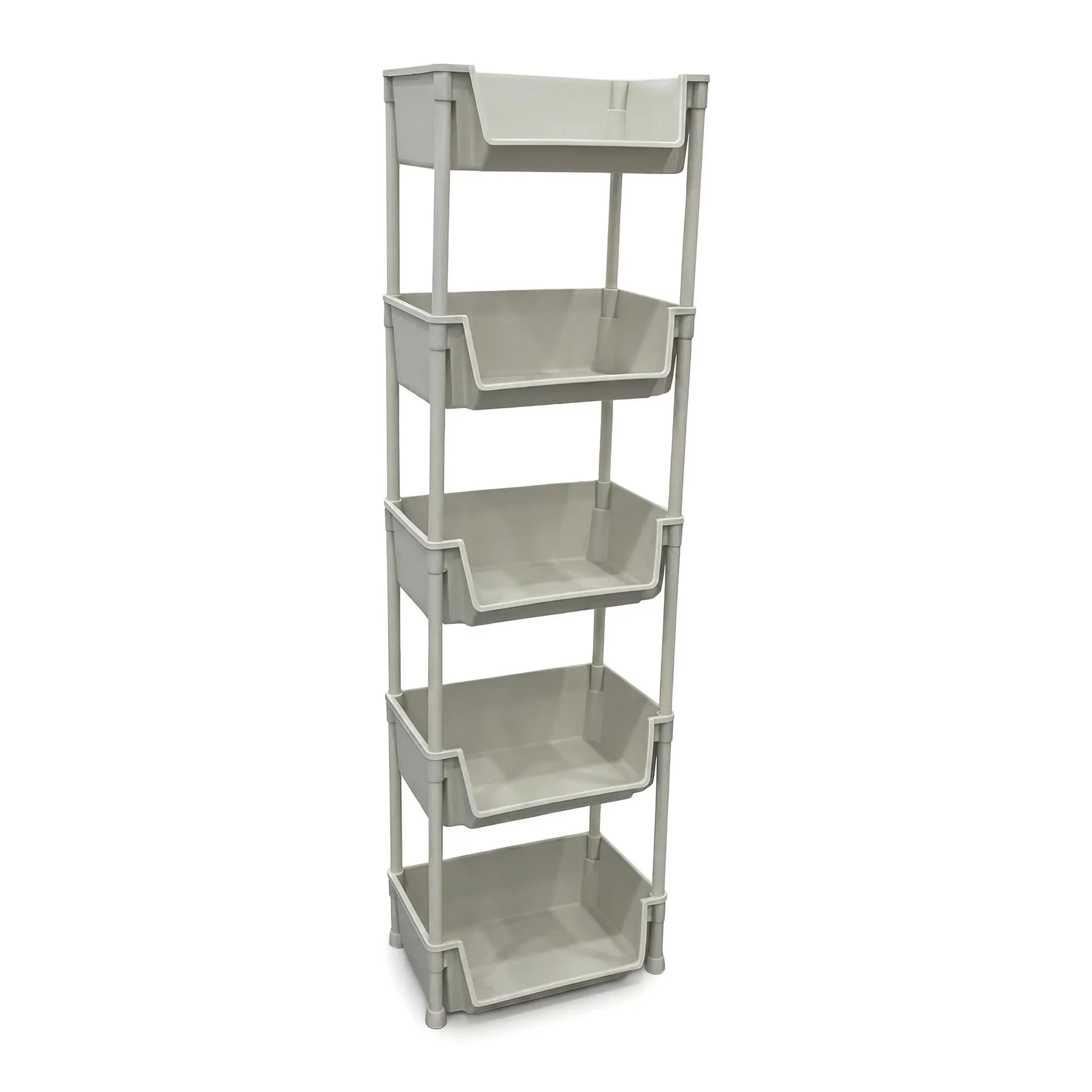 FAOGO [DealsForYouDays] Multifunctional 5-Tier Rolling Storage Cart with Wheels & Adjustable Dividers. Beige Plastic Shelf Organizer Utility Cart for Kitchen, Bathroom, Bedroom & Living Room Space Saving.