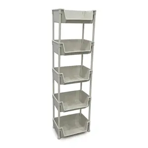 FAOGO [DealsForYouDays] Multifunctional 5-Tier Rolling Storage Cart with Wheels & Adjustable Dividers. Beige Plastic Shelf Organizer Utility Cart for Kitchen, Bathroom, Bedroom & Living Room Space Saving.