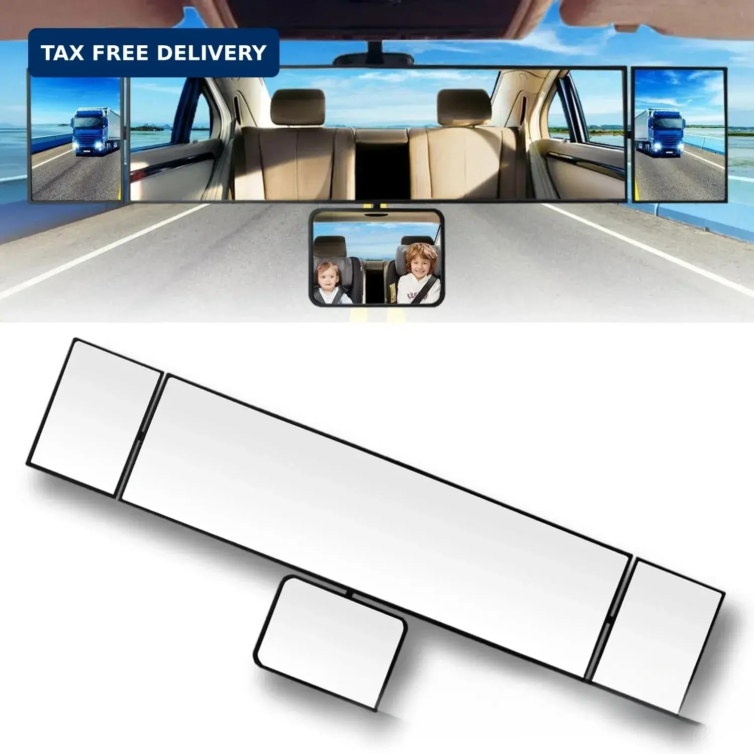 15" HD Wide-Angle Rear View Mirror with Clip-On Baby Mirror, Tool-Free Rotating Set for Blind Spot Minimization, Car Interior Auto Replacement Part, Blind Spot Min.