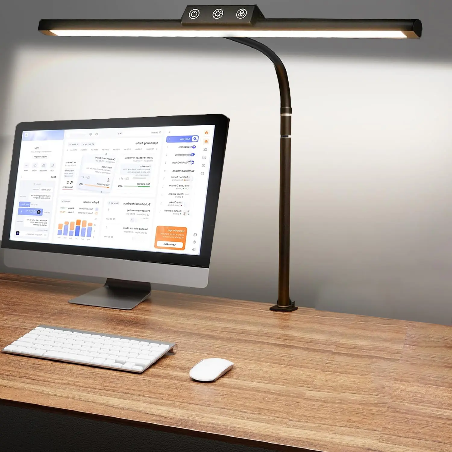 LED Desk Lamp for Home Office, Flexible Gooseneck Desk Lamp with Clamp, 5 Color Touch Control Stepless Dimming Adjustable Memory Eye-Caring Desk Light with Adapter for Reading, Study, Workbench (Black)