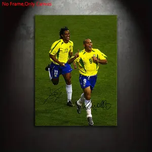 1 Piece/Set Frameless Canvas Painting Print Poster, Canvas Prints, Classic Realism Sports Pop Art, Brazil Legend Player Ronaldo & Ronaldinho, Ideal Gift for Football Fans, Bedroom, Living Room, Office, Mural, Wall Decoration, Unframed Wall Art, Room Decor