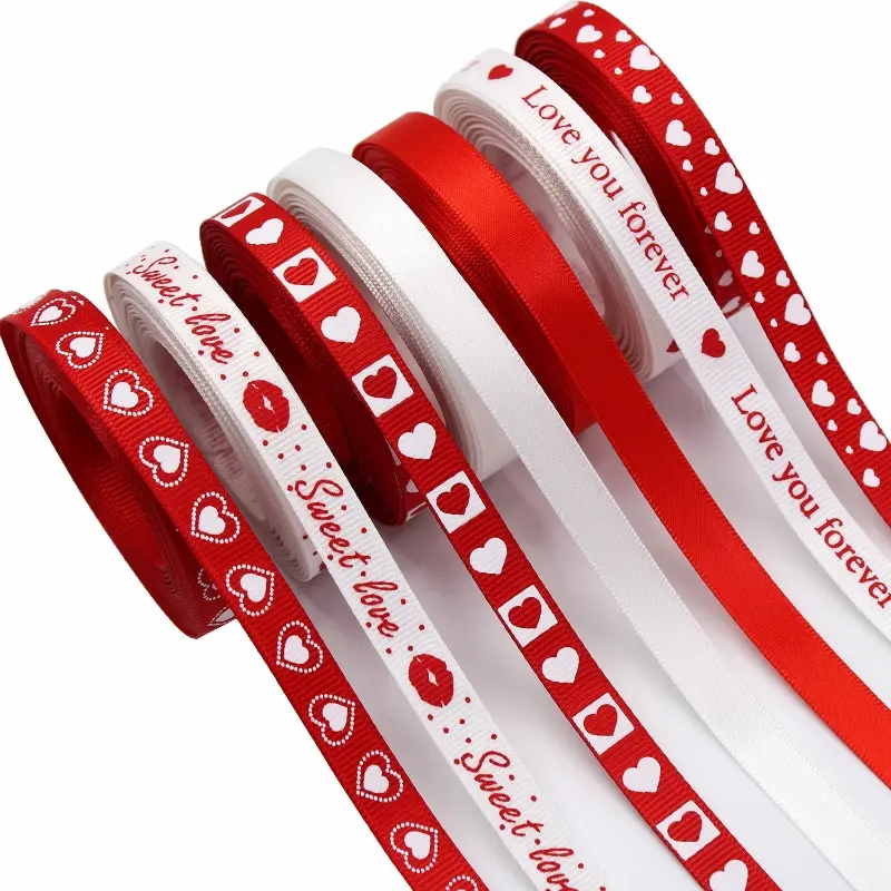 7Rolls, Valentine'S Day Ribbon Tied with Flowers, Cake, Christmas Tree Decoration, Ribbons for Bouquets, Flower Wrapping Paper, Craft Supplies Fabric, Birthday Gift Decor, Party Decor, Garland Deco