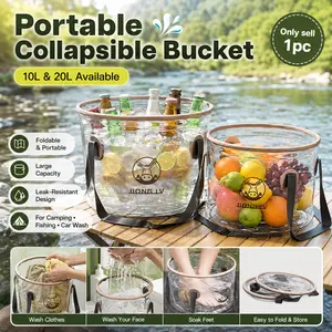 10L/20L Portable Collapsible Bucket Clear Outdoor Style, Foldable PVC Wash Basin with Handle, Thickened No-Assembly Water Container,Foot Soaking Bucket,Large Capacity Bucket for Camping, Fishing, Hiking, Backpacking, Car Washing,Picnic, Outdoor Travel