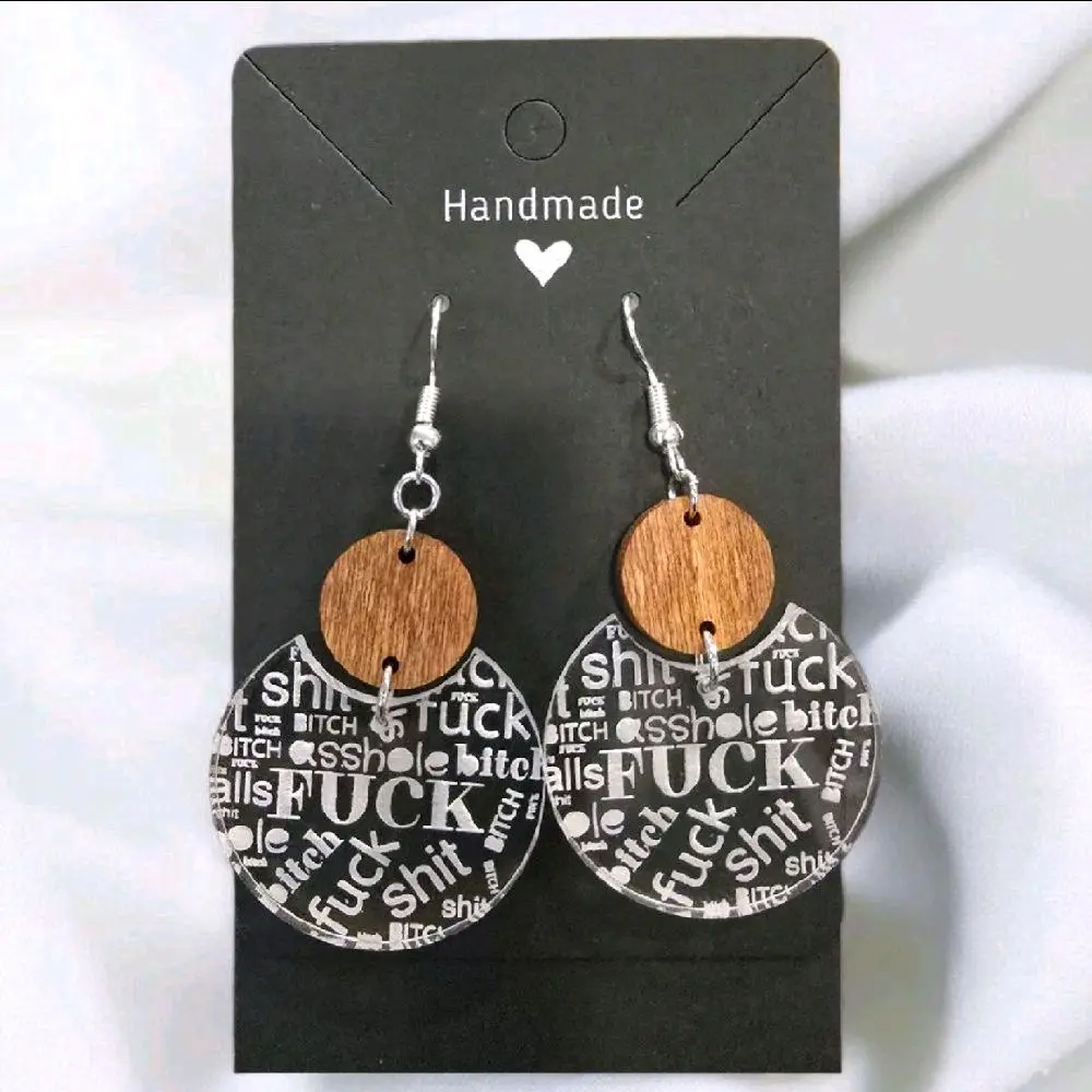 52) Round Clear Swear Words Earrings!!