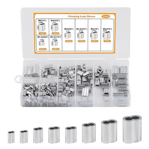 Crimping Loop Sleeve for Wire Rope Sleeves, 322 Pcs Double Cable Ferrules Kit, Double Barrel Ferrules, Cable Crimp Ferrules 3/64" 1/16" 5/64" 3/32" 5/32" 3/16" 1/8" 1/4"(M1.2-M6)