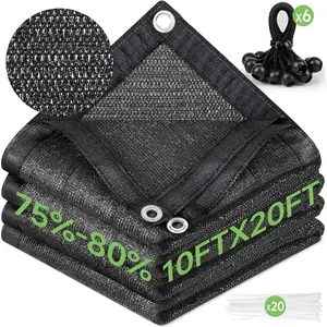 75%-80% Shade Cloth 10ftx20ft Heavy Duty Anti-Aging Sun Mesh UV Resistant Net, Sunblock Garden Shade Mesh Tarp for  Cover, Barn or Kennel, , ,  for 3  or Even Long
