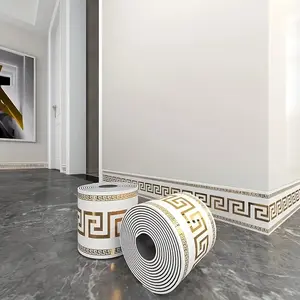 1/4 roll wall decor border, self-adhesive skirting tape, wall group decor, gold and white decorative floor skirting, Greek pattern home decor, Decorative Wallpaper