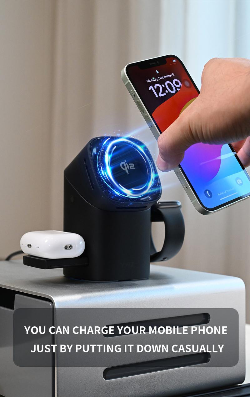 YWZ 3 in 1 Wireless Charger Fast Charging Qi2 Certified for iPhone iWatch AirPods Magnetic Automatic Rotation Touch Pop-Up Charging Station Easy Carry YWZ 3 in 1 Wireless Charger Fast Charging Qi2 Certified for iPhone iWatch AirPods Magnetic Automatic Rotation Touch Pop-Up Charging Station Easy Carry