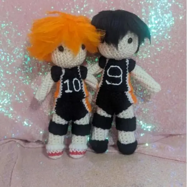 Crochet Amigurumi Hinata and Kageyama inspired dolls from Haikyuu!