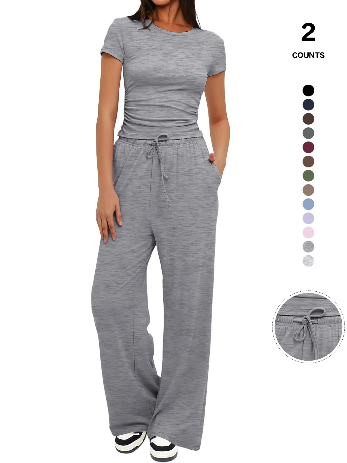 Women's Casual Solid Set, Ladies' Top Clothing Ensemble, Comfortable Daily Wear, Stylish Fashion Apparel for Women