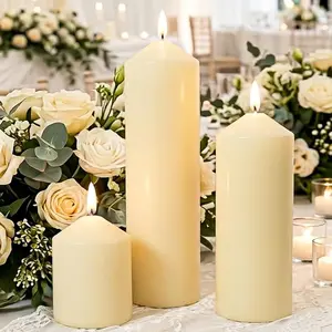 Pillar Candles Set of 3, 2x3 2x6 2x8 Inch, Classic Unscented Wedding Candles for Centerpiece, Pillar Candle Bulk for Hurricane, Dripless and  Candles for Party  Decor
