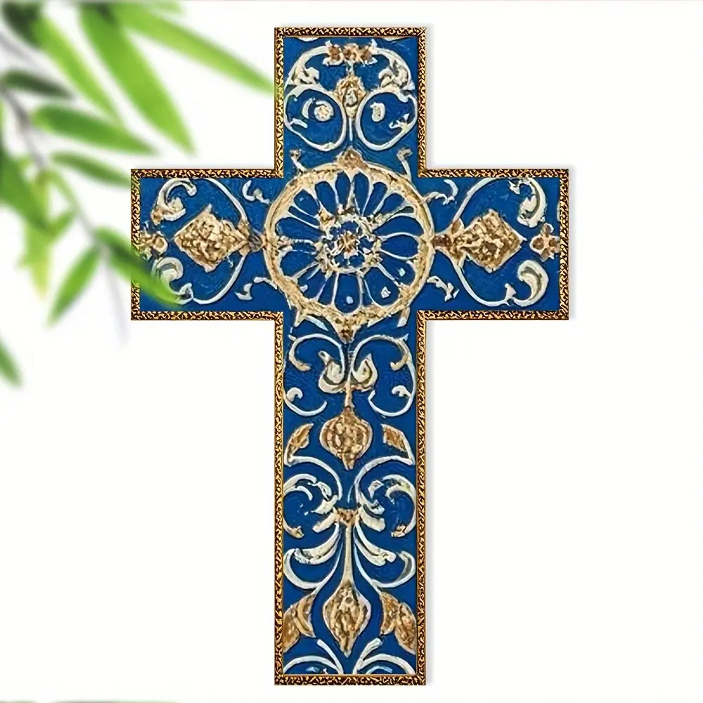 2D flat print Mexican baroque wood cross wall decoration for family living rooms, churches, cafes and home decoration. Perfect for 11 festive occasions such as Christmas, Halloween, Easter, Thanksgiving and Day of the Dead, the best choice Wooden Cross