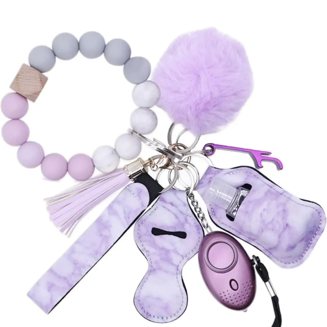 Safety Keychain Set,Emergency Whistle,Pompom Keychain,Gift for Men and Women
