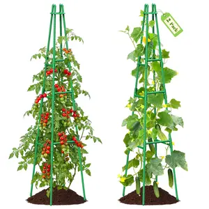 2 Pack 64" Tall Adjustable Obelisk Garden Trellis for Climbing Plants, Rust-Proof Pe Coated Metal Plant Trellis Support for Raised Beds, Potted Vines, Cucumbers, Tomatoes, Indoor Outdoor Use (2 Pack)