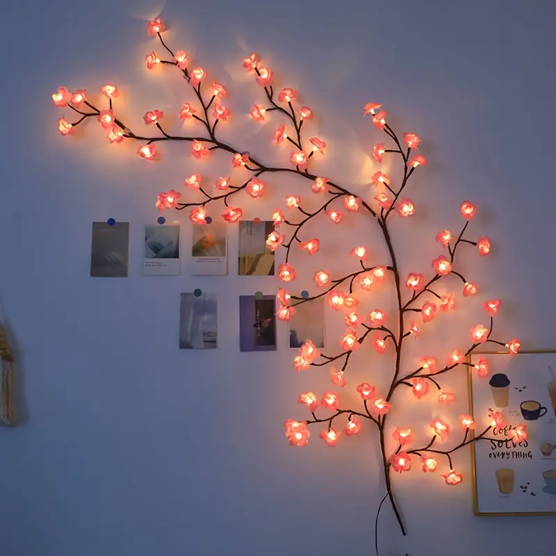 96 LED Sakura Cabinet Lights - USB Pink Cherry Blossom String Lights for Home and Party Decorations, Plastic LED Light Strip, 8 Modes for Bedroom and Living Room Ambiance Lighting, Christmas Decorations, Halloween Decorations