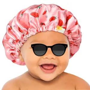 S-47 Baby Satin Bonnet Sleep Cap - Double Layer Reversible Adjustable Silky Satin Cap for Infant Toddler(6-36Months,Strawberry)