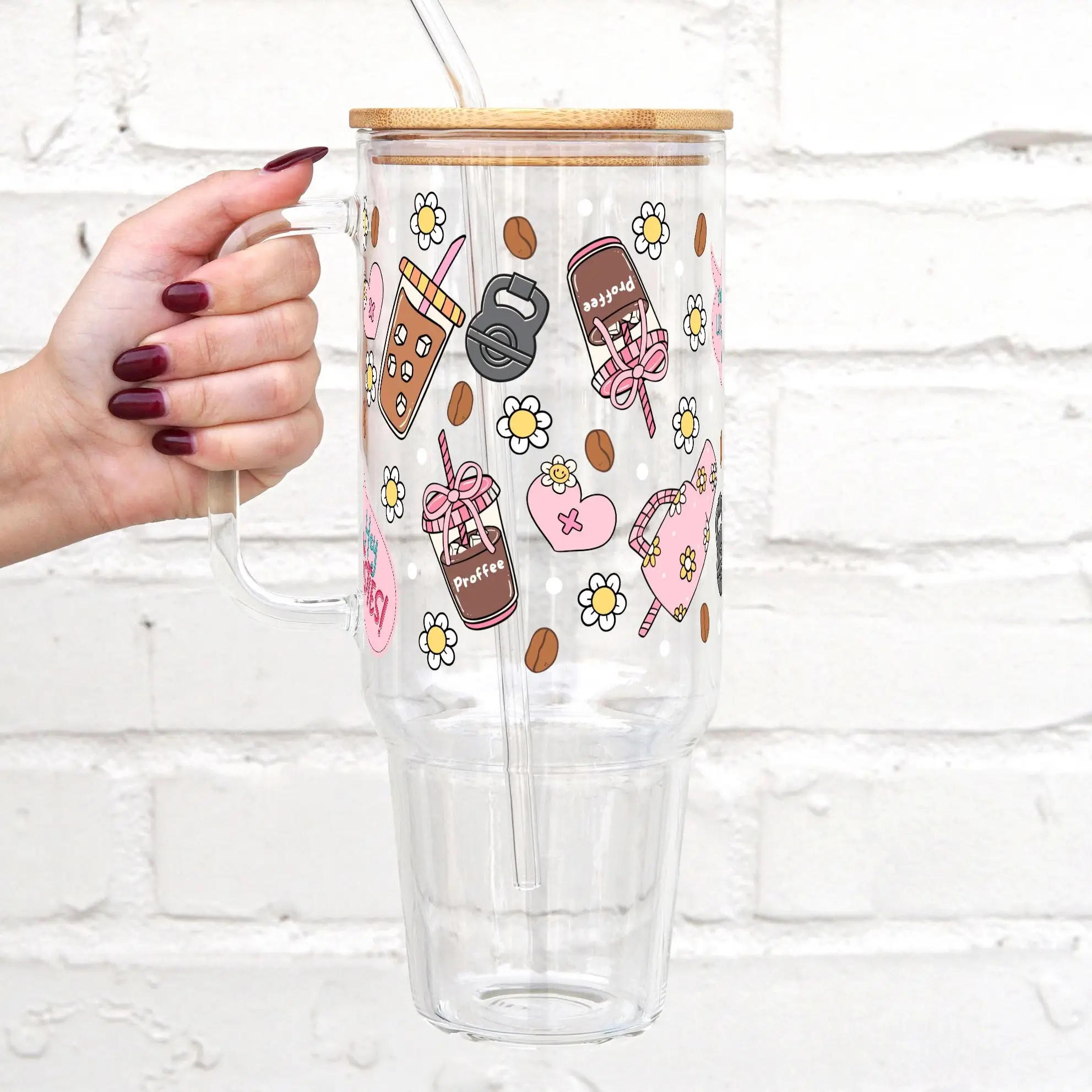 Jenna Bariatric Bestie x Sip-Sip Hooray Glass Cup – Tumbler with Lid & Straw, Reusable Iced Coffee Mug, Portable & Washable Drinkware