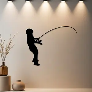 Housewarming Gift, 1pc Fishing Silhouette Metal Wall Art Decoration with Unique, Minimalist Design - Ideal Gift for Christmas, Home Decor, Outdoor Fall Decor