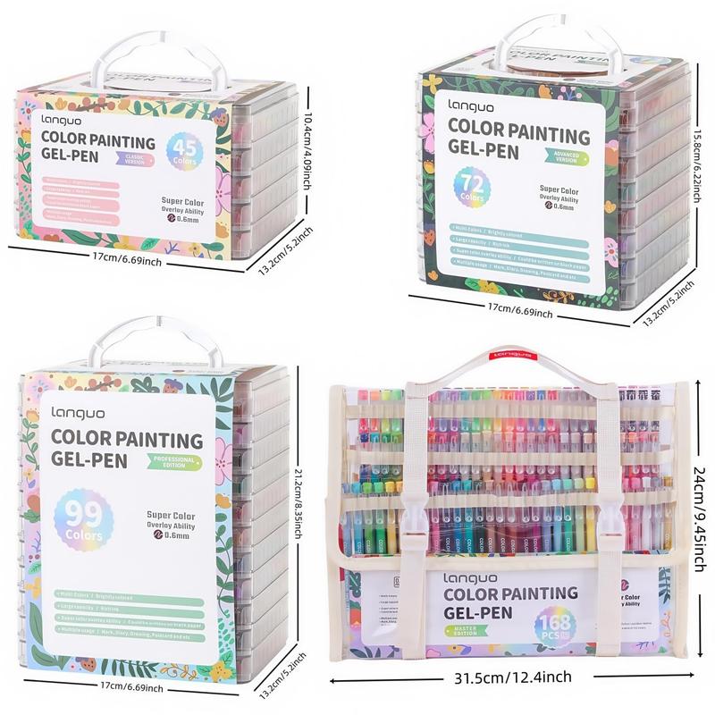 NEW 252 Pieces/234 Colors (Professional Edition) Languo Color Painting Gel Pen Set, 45/72/99/168 Pcs, with Storage Box, 0.6mm Needle Tip, Rich Color, Art Supplies for Diary, Card, DIY, Art Drawing Supplies