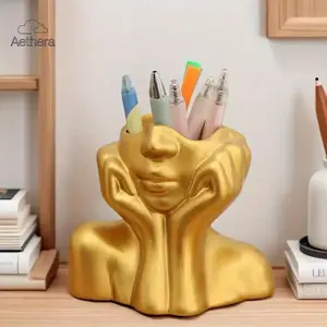 Aethera Creative Humanoid Pen Holder Modern Desktop Makeup Brush Organizer Stylish Home Office Desk Decor Multi Functional Storage for Stationery Cosmetics Durable Resin Material Artistic Appeal