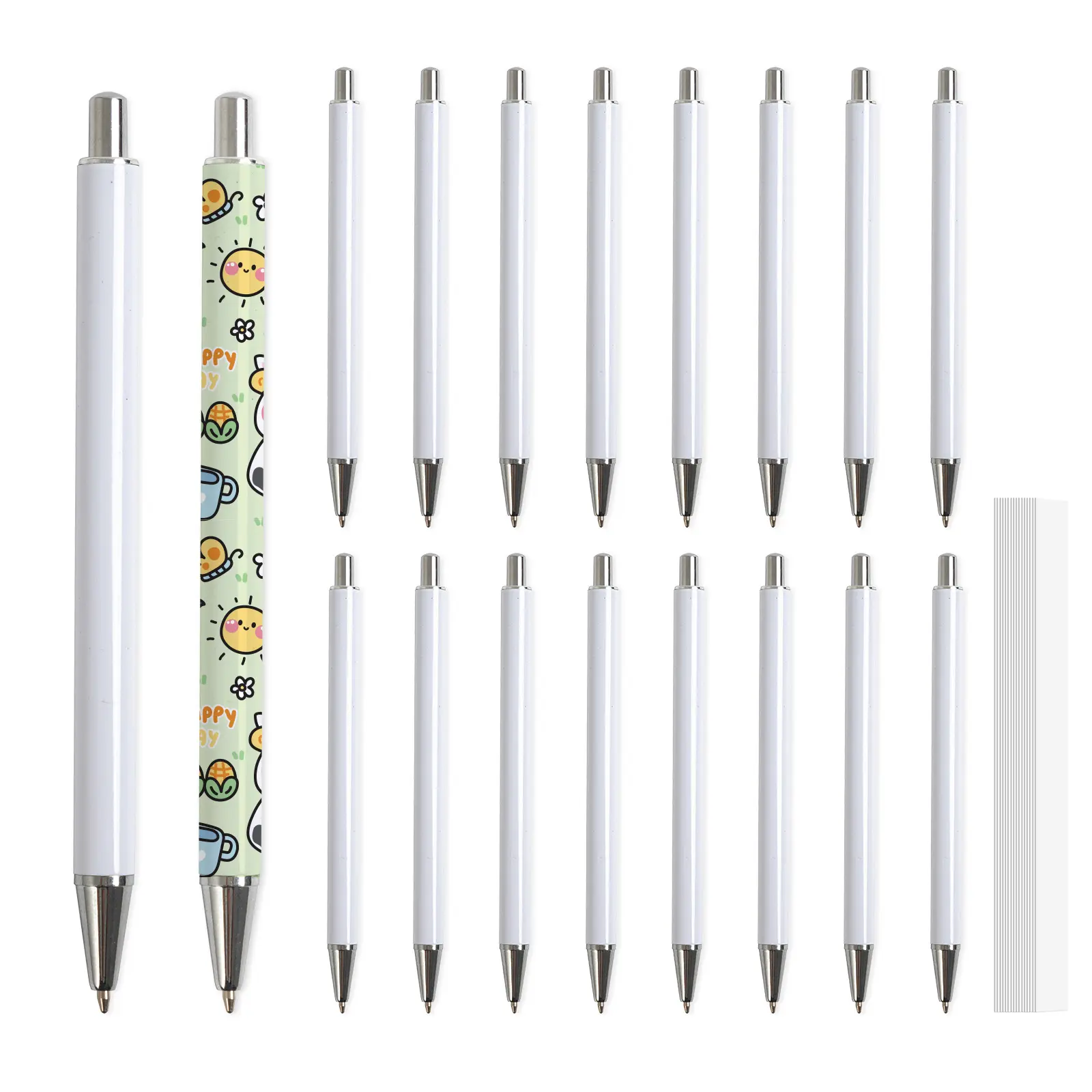 PYD Life 20 Pack Sublimation Pens Blanks Bulk White with 25 Pieces Shrink Wrap Films,Sublimation Ballpoint Pen Personalized DIY by Pen Heat Press Sublimation Oven
