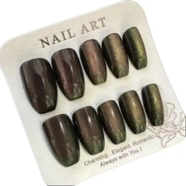 K1 Pure handmade wear a autumn winter cat eye translucent temperament tan high-grade atmosphere niche nail patch finished product almond press nail  glue