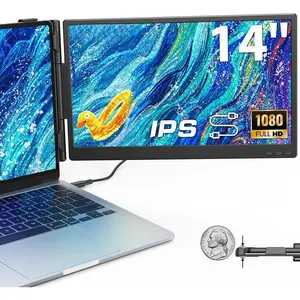 14'' Dual Laptop Screen Extender, 1080P FHD Laptop Extended  Portable with Speaker, Plug-Play Second  for 13-16'' Laptops, Work with , Window, Chrome