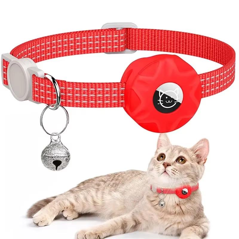 For Apple Airtag Cat Collar,Air Tag Pet Collar with Airtag Holder and Bell Reflective GPS Kitten Collar for Girl Boy Cats Gatos Does not apply pink  collar
