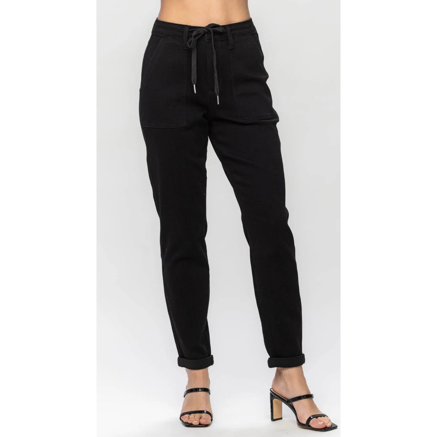 Judy Blue High Waist Jet Black Double Roll Cuff Jogger