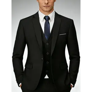 Fashion men's wear： Men's 3pcs Suit Blazer Vest & Pants Suit Set - Korean Slim-Fit Wedding & Business Attire, Suit with Matching Trousers, Solid Color Formal Wear for Groom, Best for Man, Banquets - Year-Round Professional Outfits (Hand Was