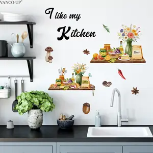 1 Pc 30×60cm "I Love My Kitchen" Wall Sticker Watercolor Kitchen Food & Floral Sticker Self-Adhesive Kitchen Home Decor