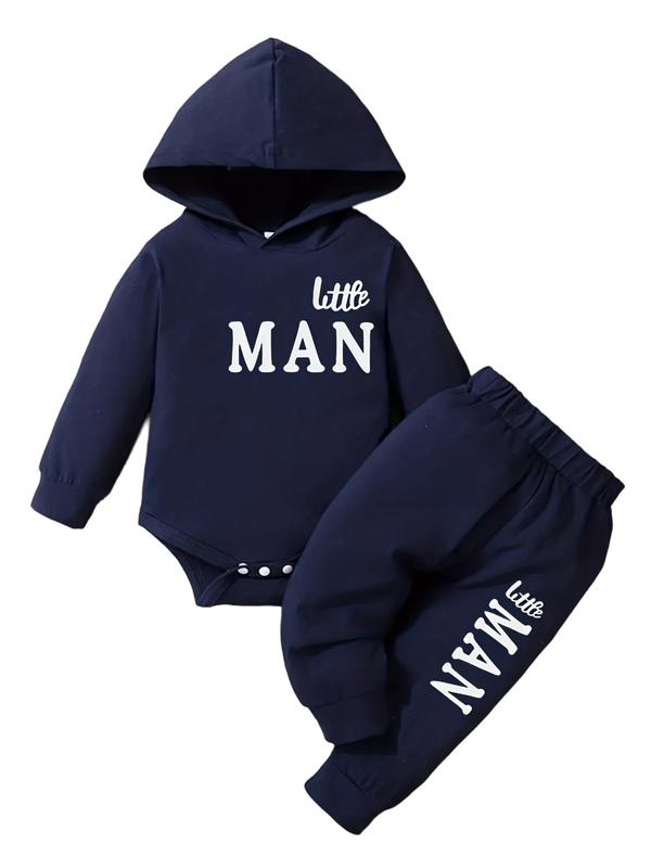 Baby's Letter Print Hooded Bodysuit & Pants Set, Casual Long Sleeve Bodysuit & Pants, Infant Kids Fall & Winter Clothes, Baby Boy Clothes Baby's Letter Print Hooded Bodysuit & Pants Set, Casual Long Sleeve Bodysuit & Pants, Infant Kids Fall & Winter Clothes, Baby Boy Clothes