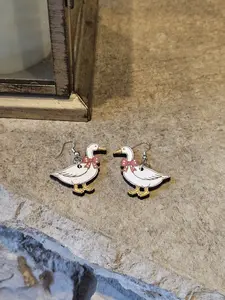 Adorable "Country Goose" Earrings with Red Ribbon-Handmade by Justin