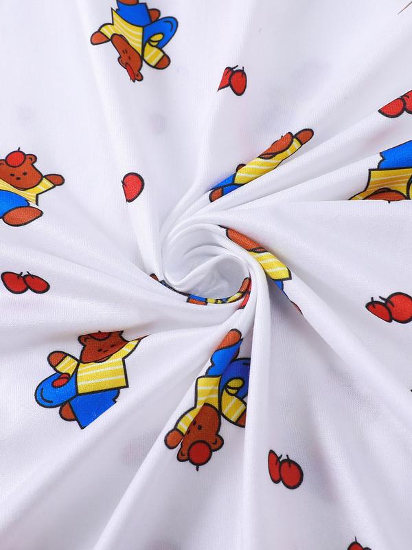 2pcs Mini Winnie the Pooh Print Pajama Set - Cute Nostalgic Short-Sleeve Pjs (Notch Collar + Chest Pocket + Elastic Waist) - Soft Adult Loungewear/Sleepwear for Disney Fans, Cozy Nights In & Gift Giving