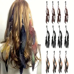 Women's 6-Piece Vintage Ethnic Beaded Feather Tassel Hairpin Set, Tribal Hair Clips & Hair Accessories, Daily Wear Fashion Accessory