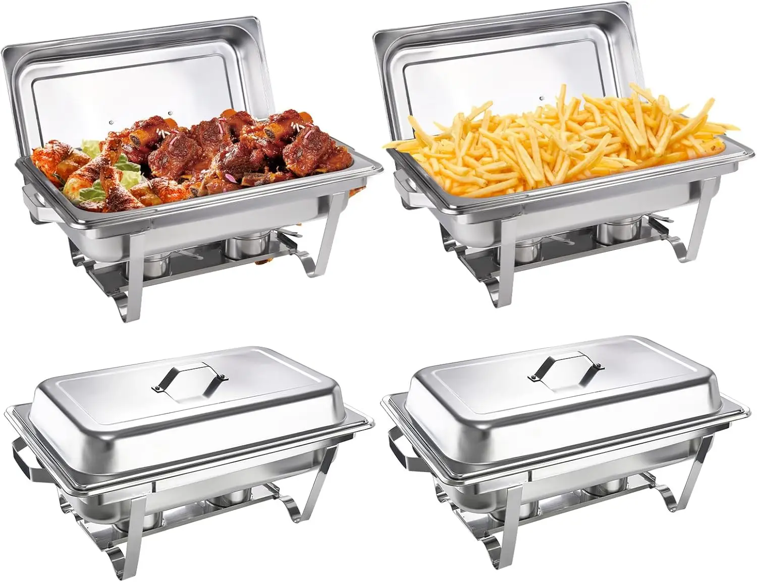 Kerilyn 4 Packs 9QT Chafing Dishes for Buffet Set, Rectangular Stainless Steel Food Warmer Sets with Lids, Food Pans, Water Pan and Fuel Holders for R