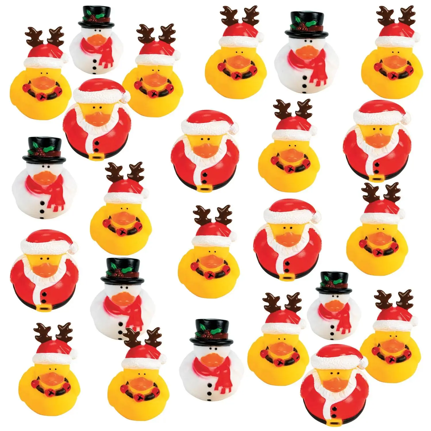 120-Pc. Bulk 2" Vinyl Christmas Holiday Character Rubber Ducks - Santa, Reindeer & Snowman Festive Ornaments, Party Accessories
