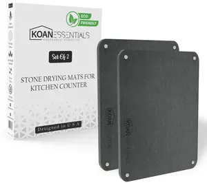 KOANEssentials Eco-Friendly Diatomaceous Earth Stone Drying Mats for Kitchen Counter, Eco-Friendly Diatomaceous Earth Mats, (16x12 Inch,Grey) 2 Pack